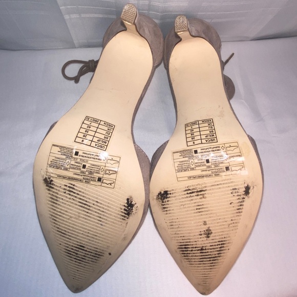 Forever 21 Women's tan suede pumps heels with ankle strap lace tie size 9 - Picture 12 of 14